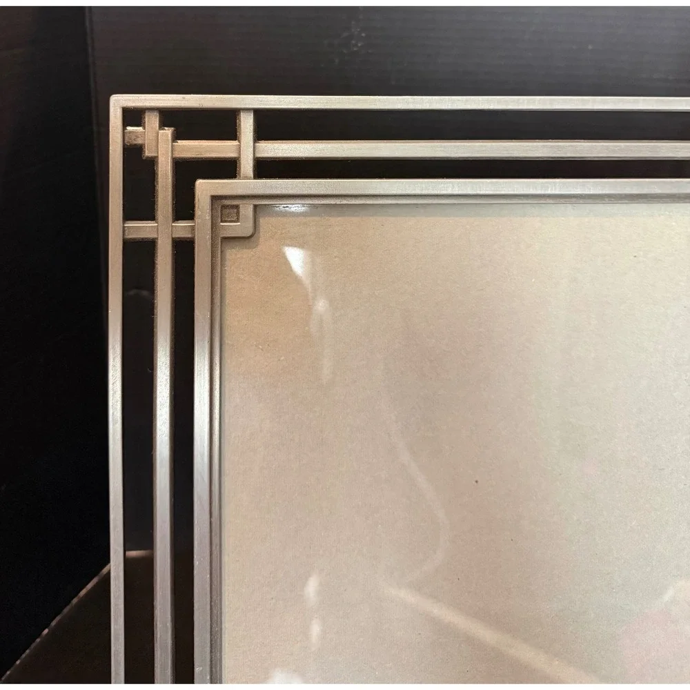 Picture Frame 8x10 Silver Tone Art Deco Geometric Tiered Metal Free Standing